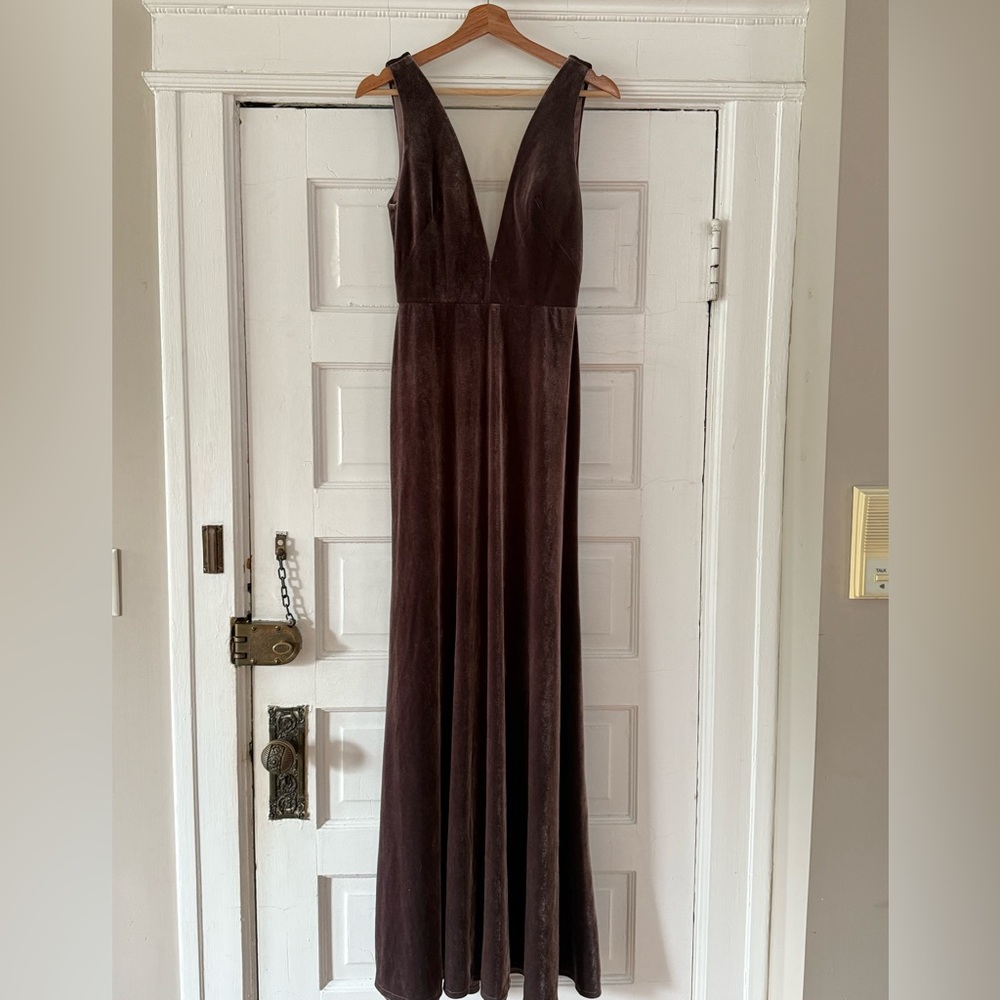 Anthropologie Jenny Yoo Logan Deep-V purple velvet maxi dress